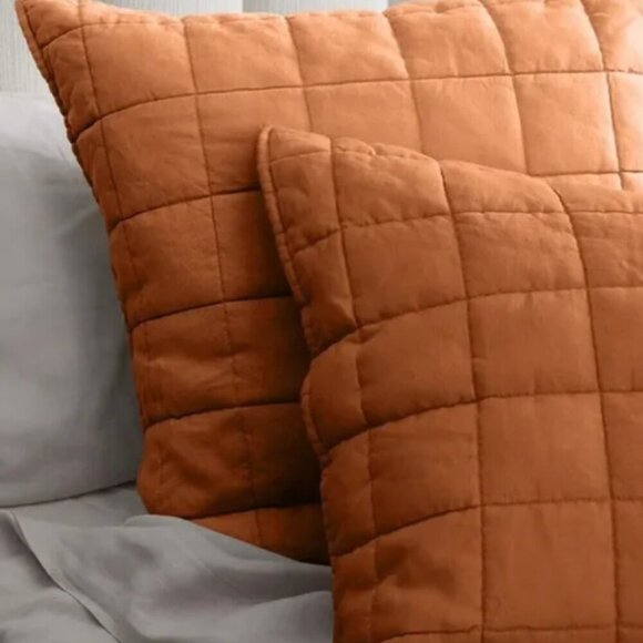 NWOT QUINCE Belgian European Linen Quilted Euro Sham Terracotta OEKO-TEX (Q6/Q7) - Picture 2 of 7
